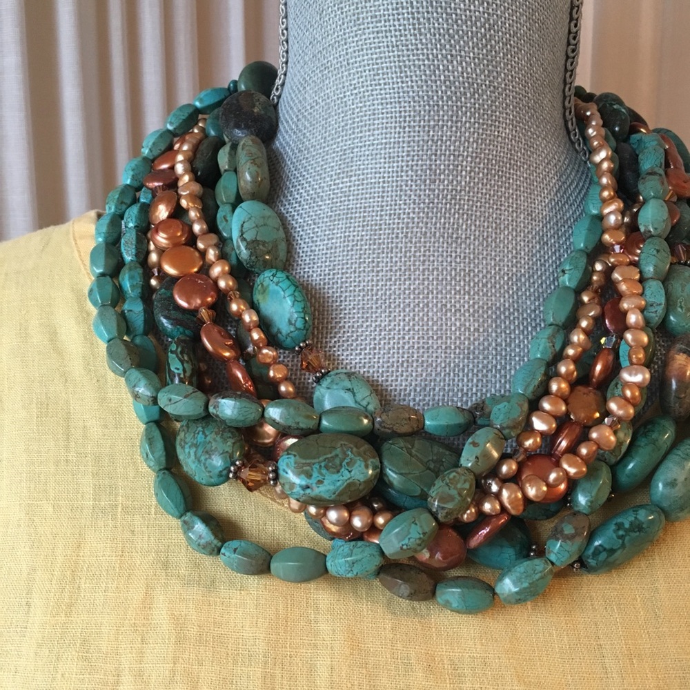 HP 1/17 💟 Turquoise Pearls Sterling Necklace - Picture 4 of 8